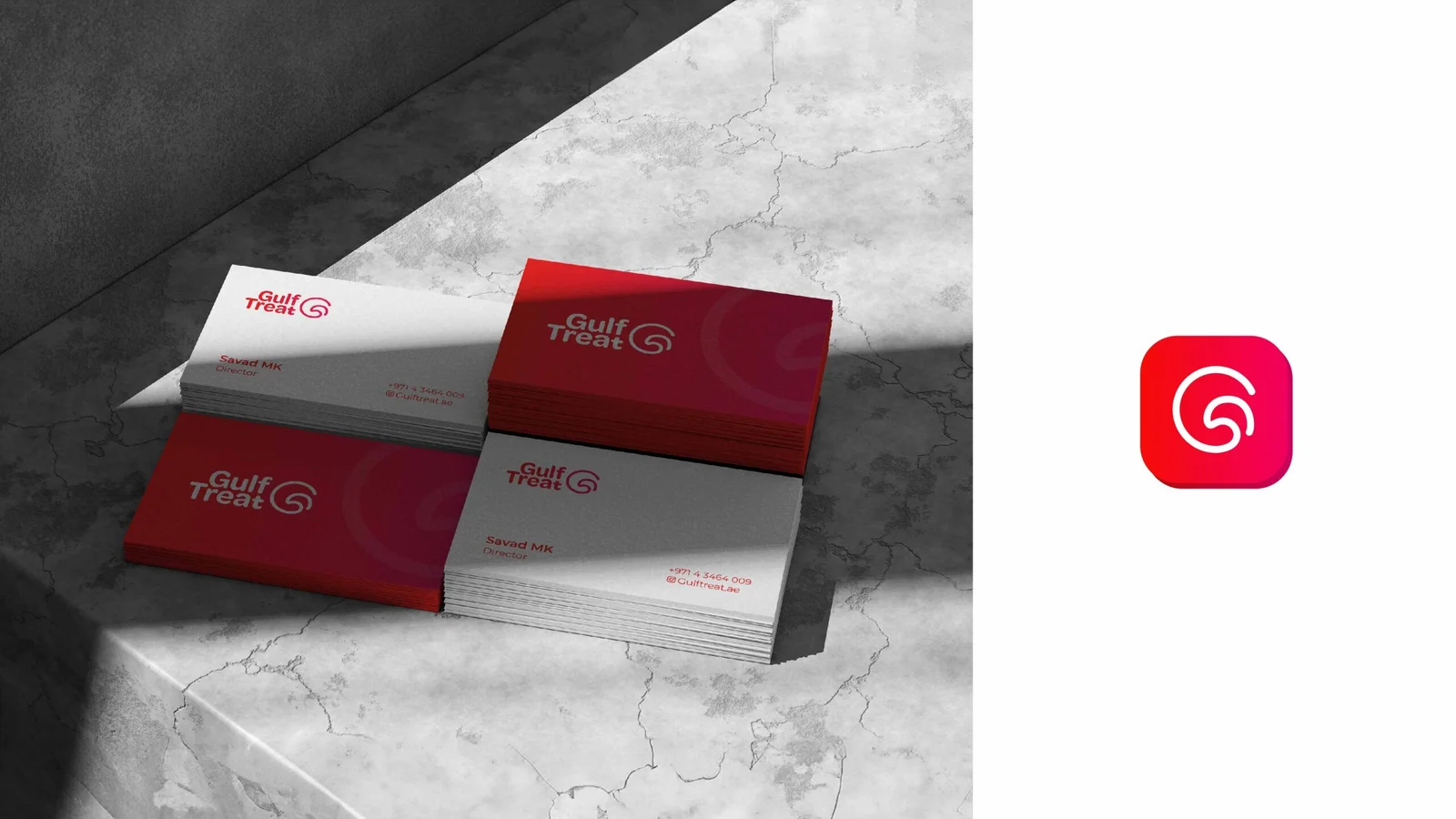 Gulf Treat red and black identity on business cards